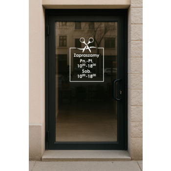 Naklejka z godzinami otwarcia – z motywem nożyczek